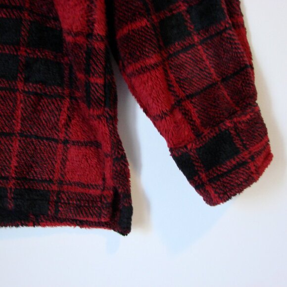 True Grit Black Red Plaid Sherpa Shirt Jacket Shacket Buffalo Plaid Large - Picture 7 of 11